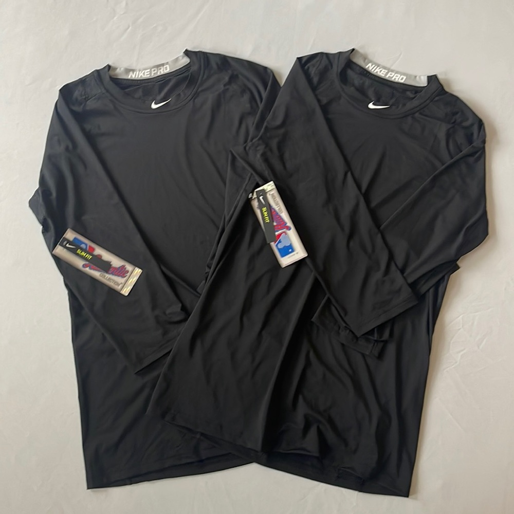 2 Men’s Nike Pro Baseball Long Sleeve T Shirt New Slim Fit Black Medium M NWT